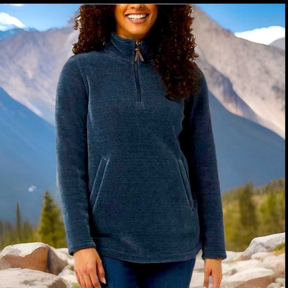32 Degrees Heat Ladies 1/4Zip Soft Plush Fleece Sweater Kangaroo Pocket Pullover